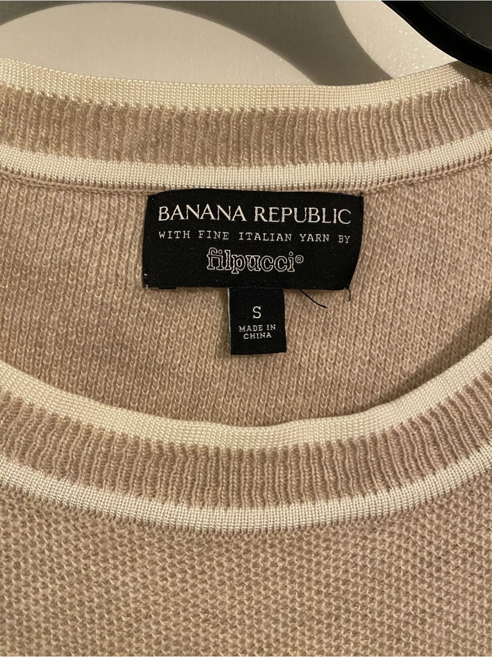 Banana Republic Tan Crewneck Sweater with Cream Trim